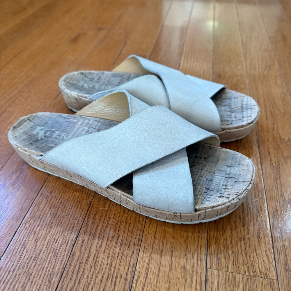 Korks by Kork-Ease Joly Sandals Womens 9 Criss Cross Straps Leather Beige Bone